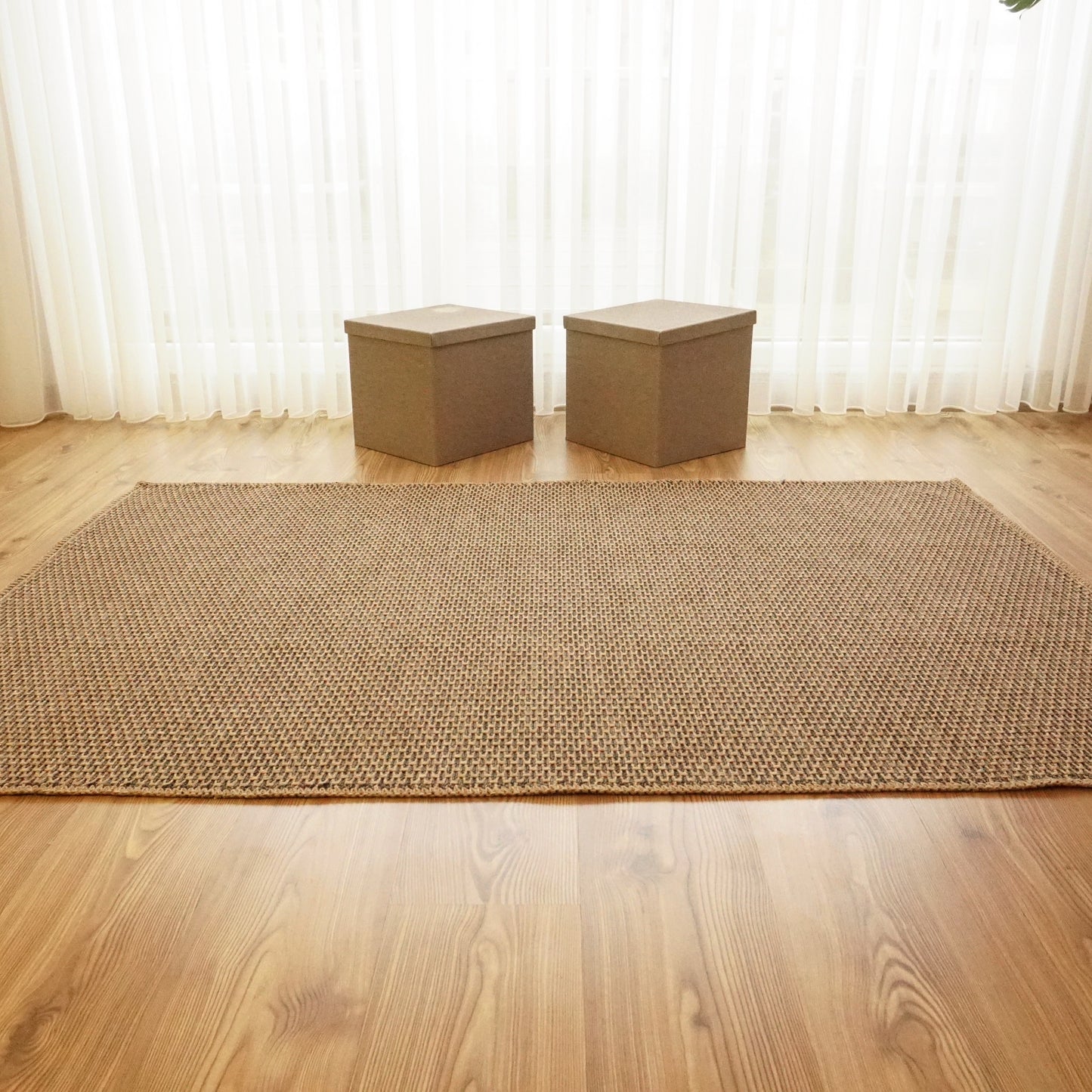 Jute Rug - Woven, Machine Washable & Non-Slip Carpet - Natural, Brown & Black