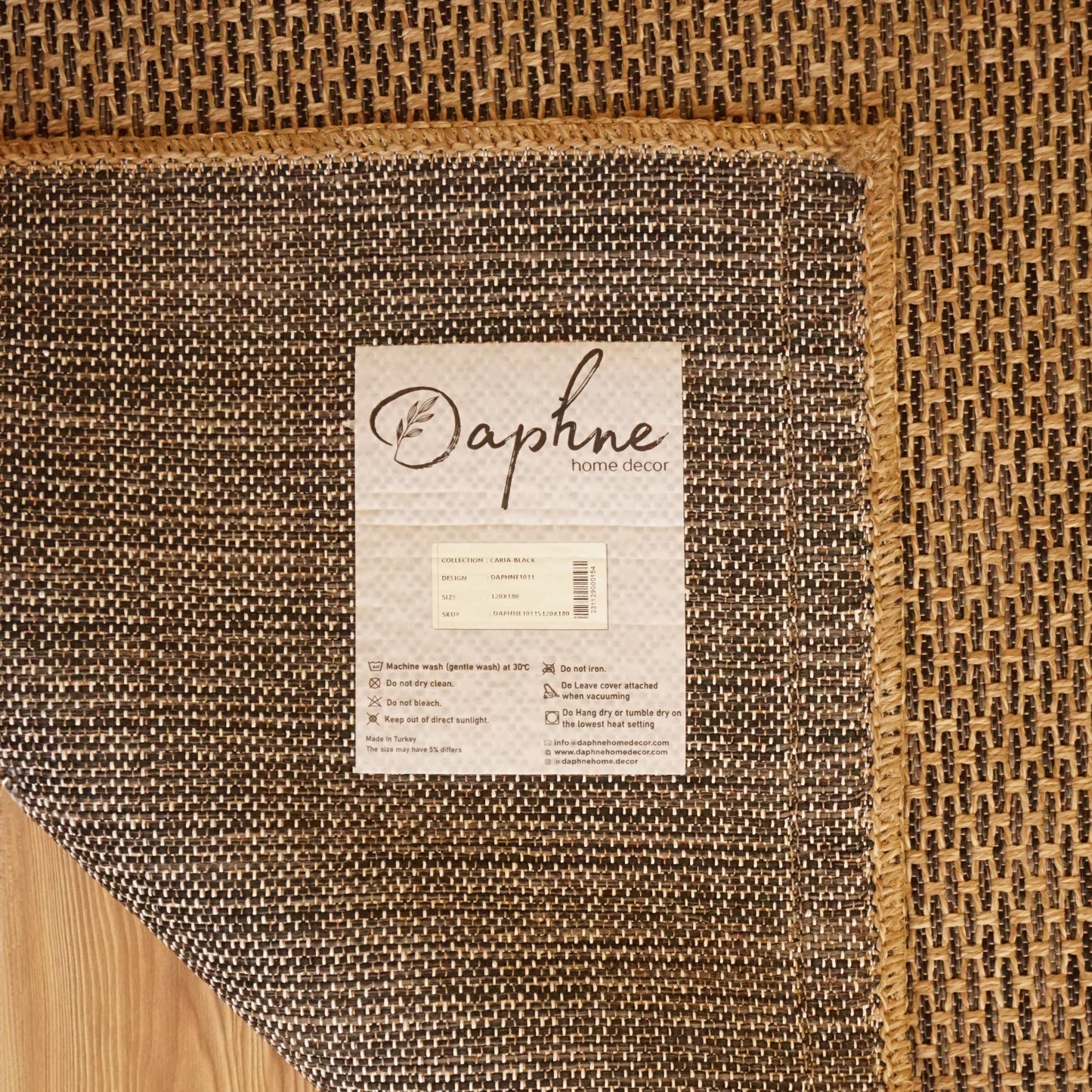Jute Rug - Woven, Machine Washable & Non-Slip Carpet - Natural, Brown & Black