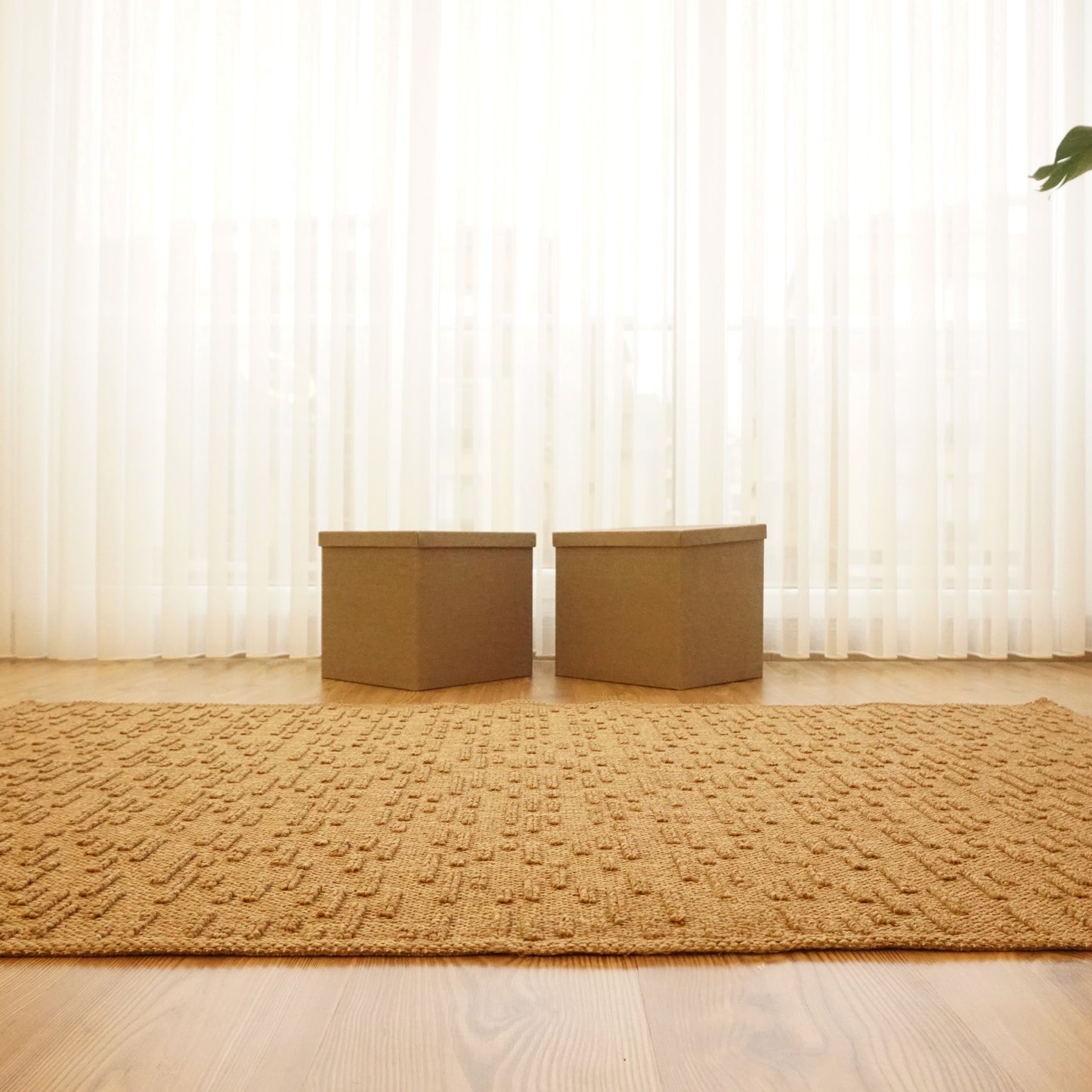 Jute Rug - Woven, Machine Washable & Non-Slip Carpet - Natural, Brown & Embossed