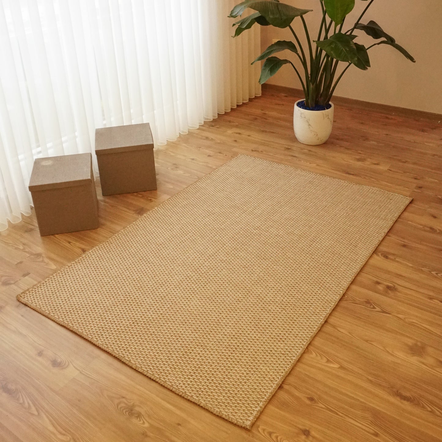 Jute Rug - Woven, Machine Washable & Non-Slip Carpet - Natural, Brown & Ivory