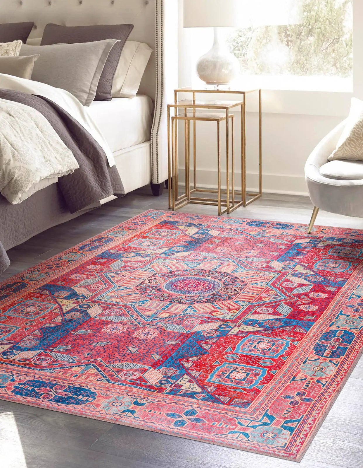 Machine Washable Rug | Non Slip - Red Oriental Rug - Daphne Home Decor