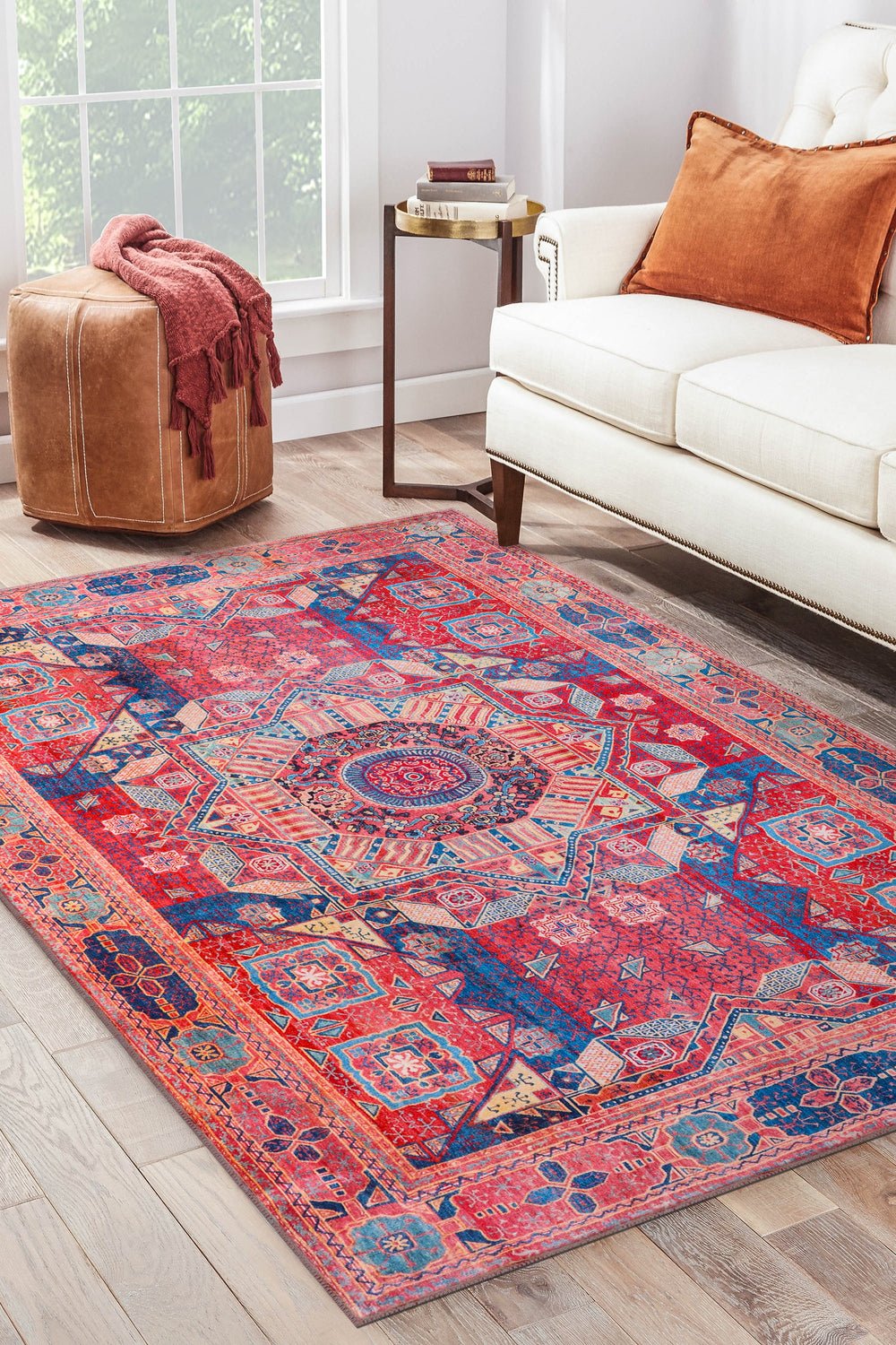 Machine Washable Rug | Non Slip - Red Oriental Rug - Daphne Home Decor