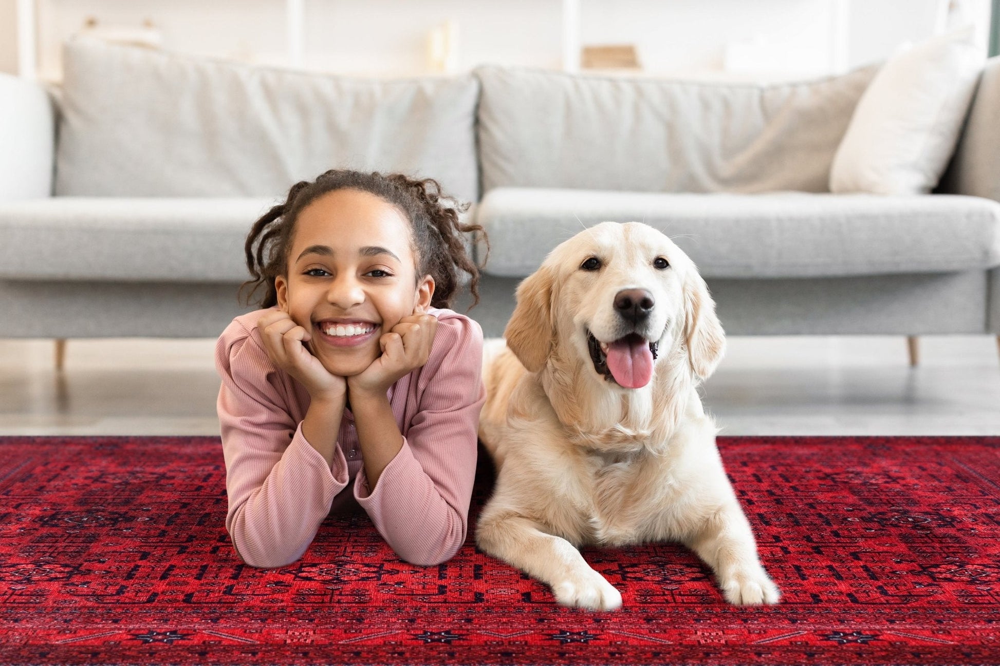 Machine Washable Rug | Red Vintage Rug - Non Slip - Daphne Home Decor