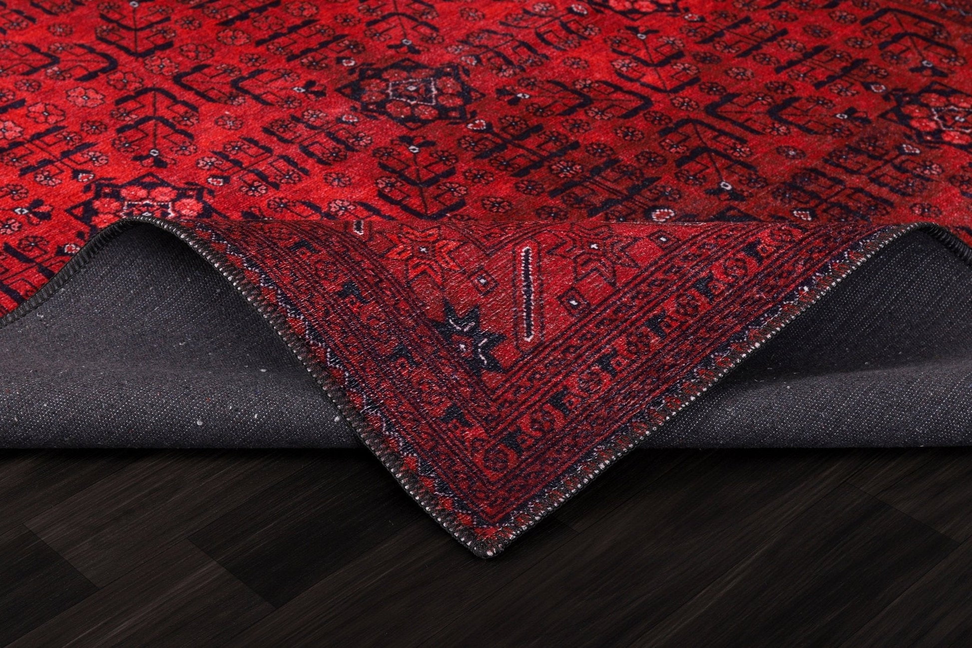 Machine Washable Rug | Red Vintage Rug - Non Slip - Daphne Home Decor