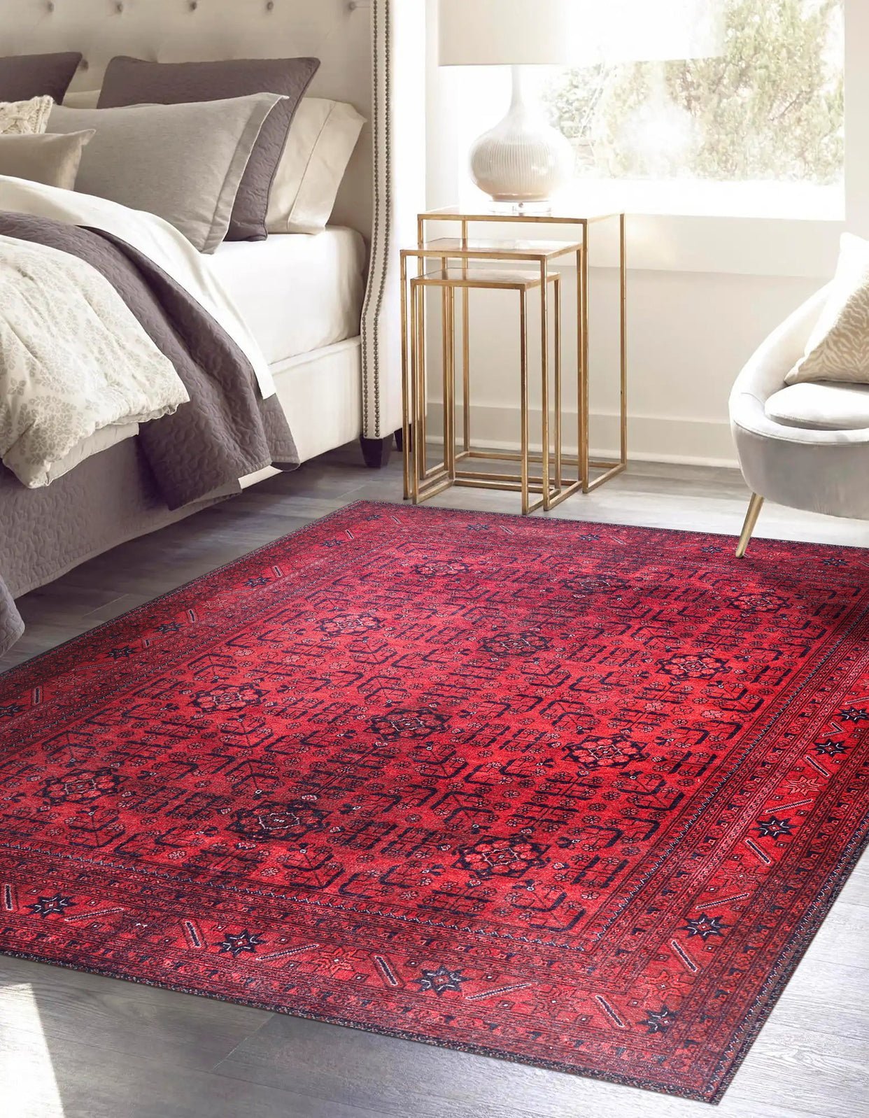 Machine Washable Rug | Red Vintage Rug - Non Slip - Daphne Home Decor