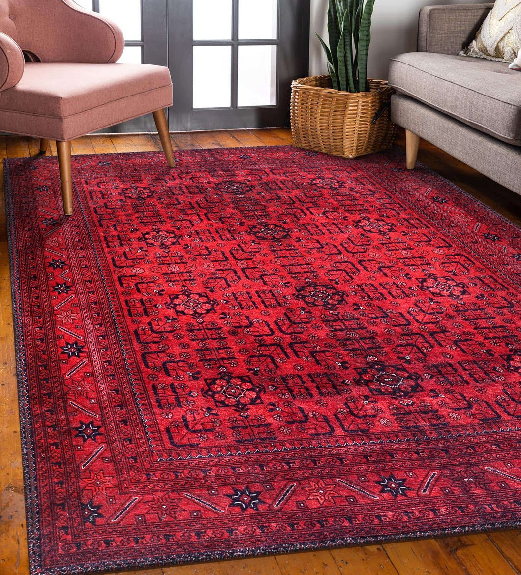 Machine Washable Rug | Red Vintage Rug - Non Slip - Daphne Home Decor