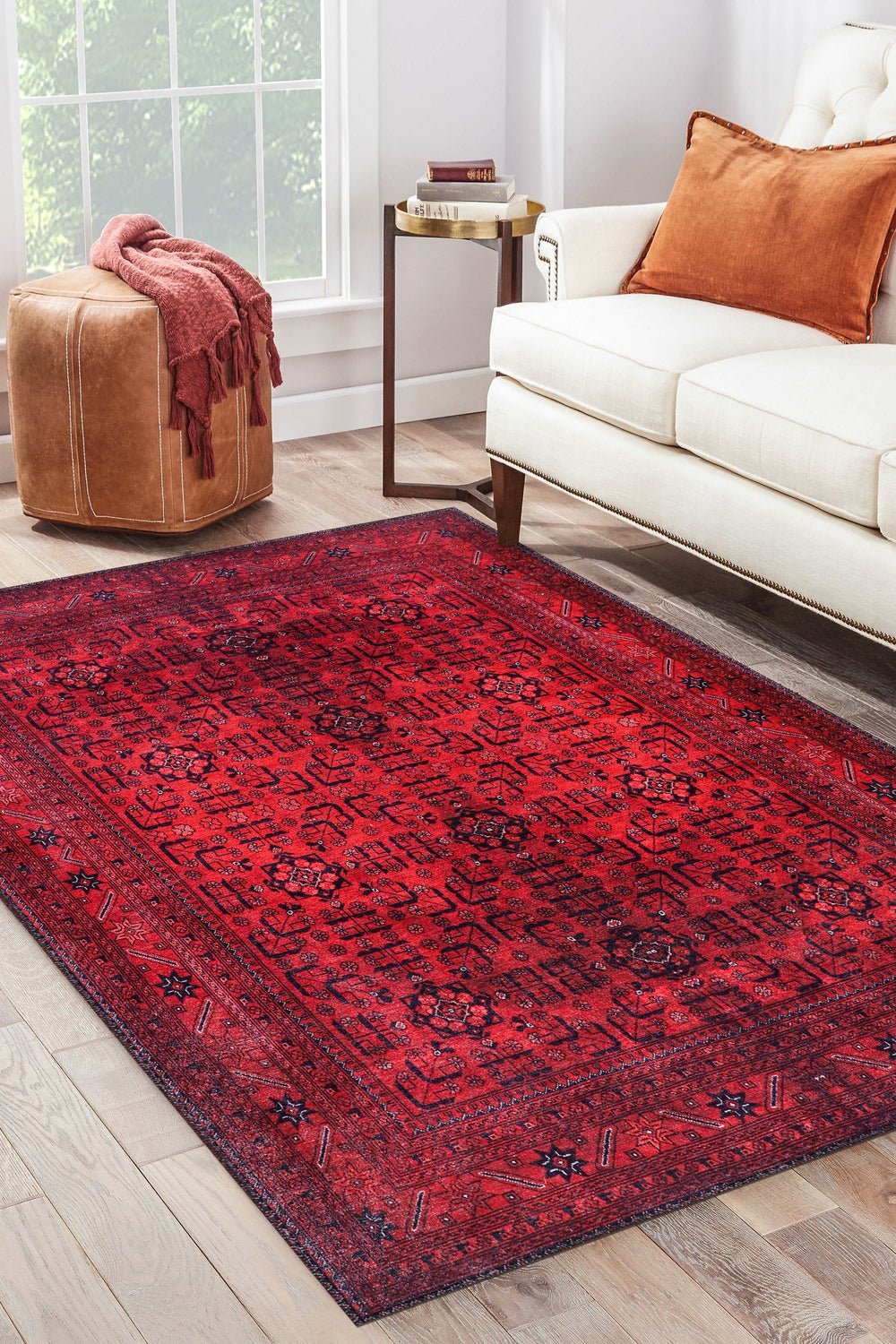 Machine Washable Rug | Red Vintage Rug - Non Slip - Daphne Home Decor