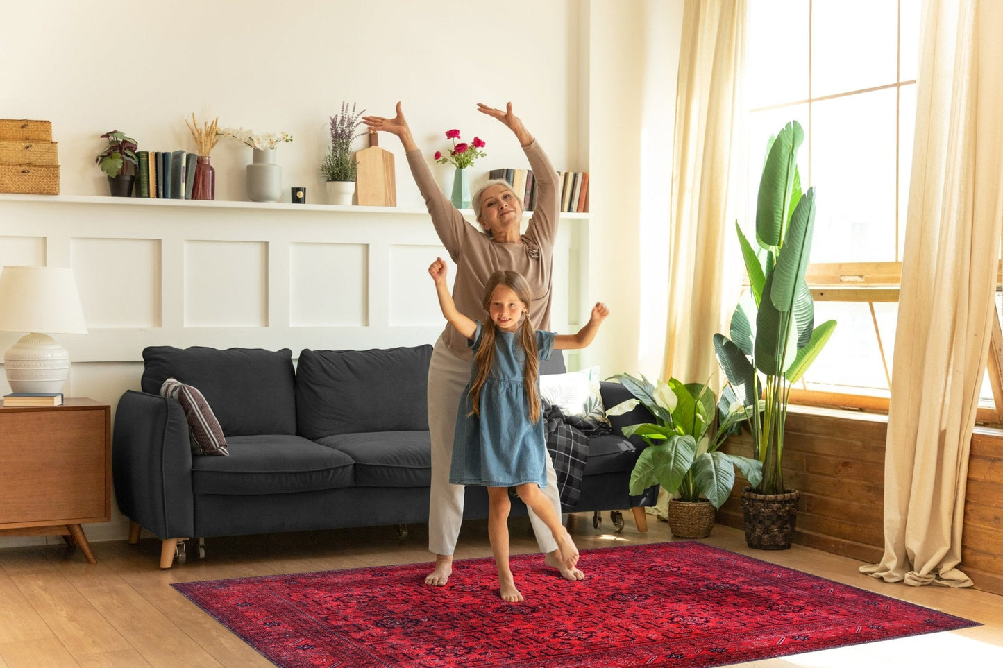 Machine Washable Rug | Red Vintage Rug - Non Slip - Daphne Home Decor