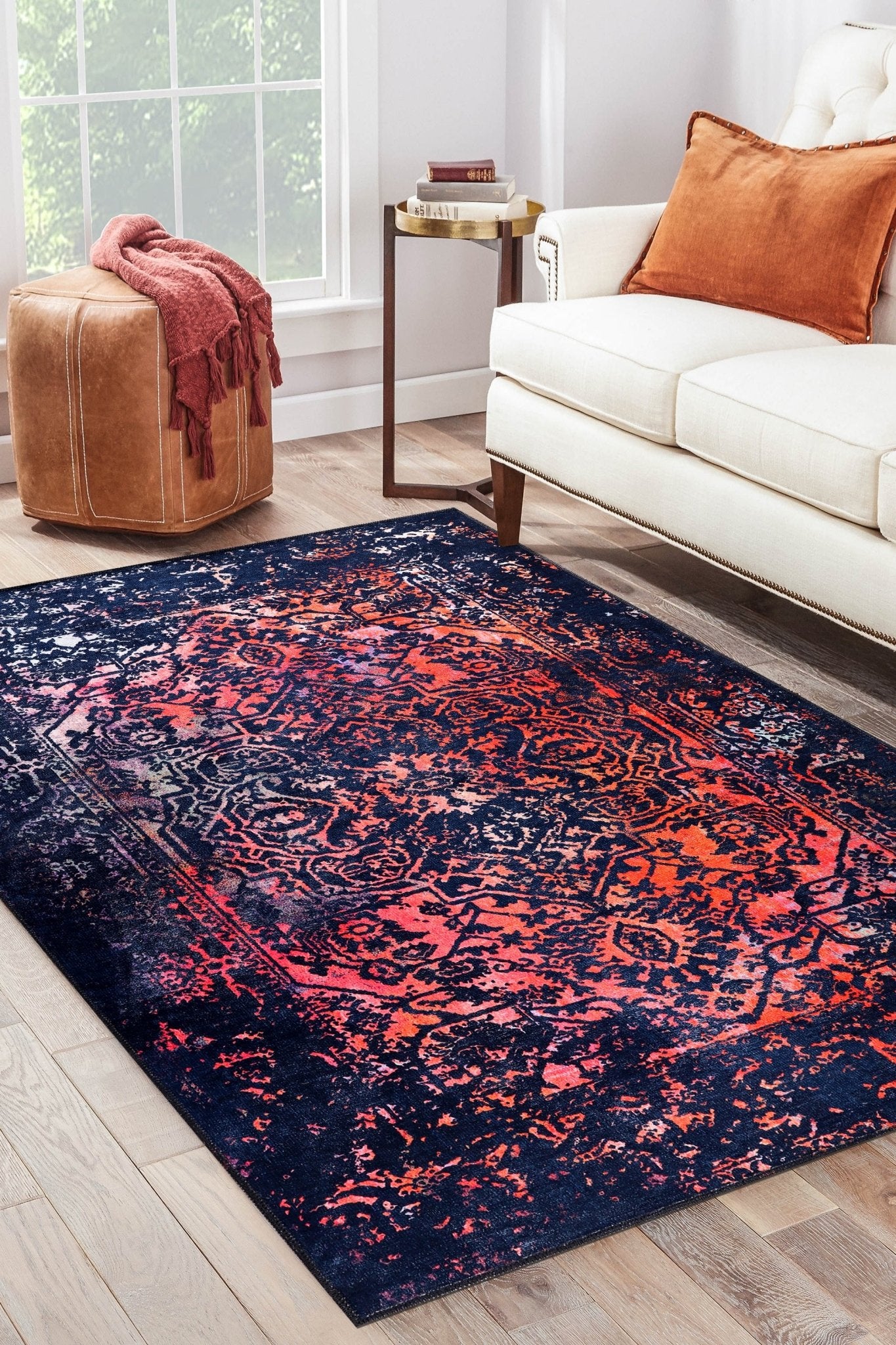 Machine Washable Rug | Blue Rug - Non Slip - Oriental - Daphne Home Decor