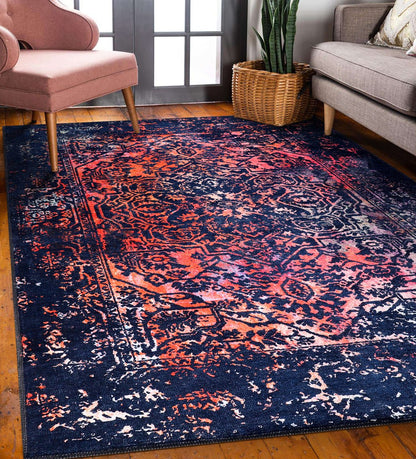 Machine Washable Rug | Blue Rug - Non Slip - Oriental - Daphne Home Decor