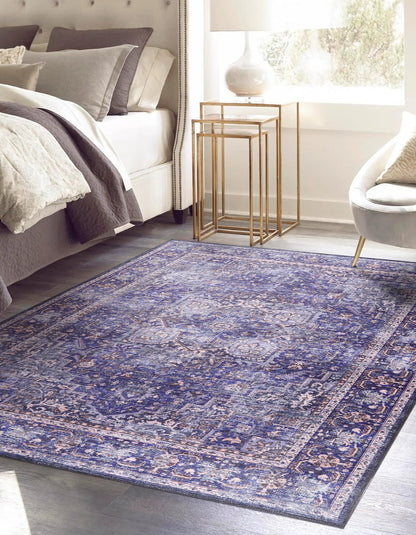 Machine Washable Rug | Blue Rug - Non Slip - Vintage - Daphne Home Decor