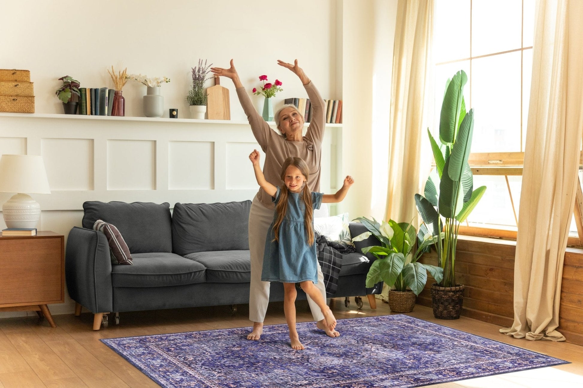 Machine Washable Rug | Blue Rug - Non Slip - Vintage - Daphne Home Decor