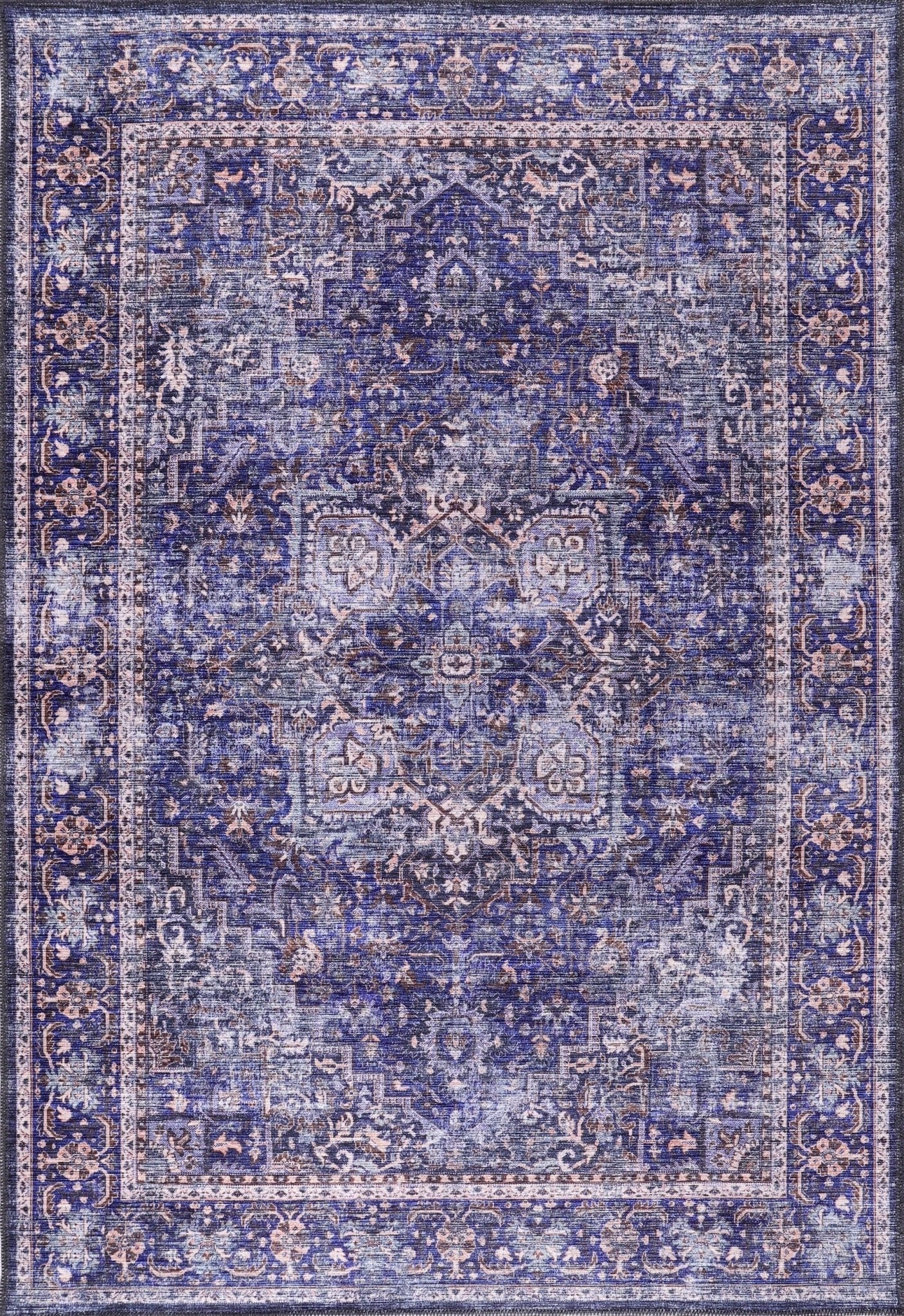 Machine Washable Rug | Blue Rug - Non Slip - Vintage - Daphne Home Decor