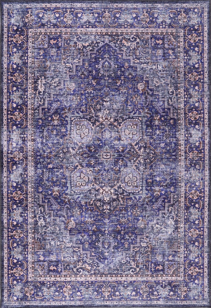 Machine Washable Rug | Blue Rug - Non Slip - Vintage - Daphne Home Decor