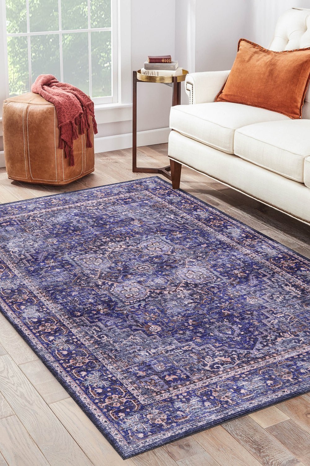 Machine Washable Rug | Blue Rug - Non Slip - Vintage - Daphne Home Decor
