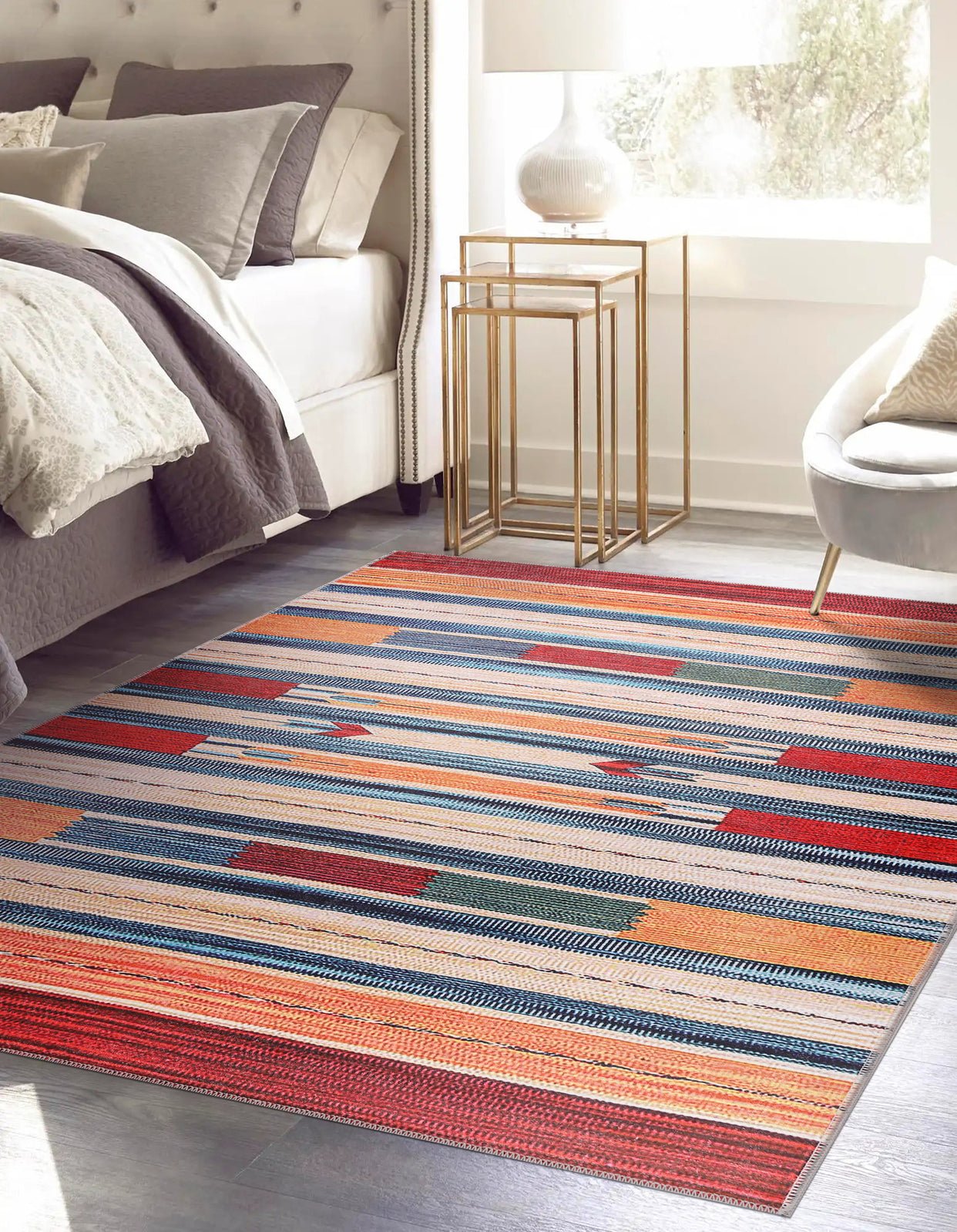 Machine Washable Rug | Colorful Striped Rug - Non Slip - Daphne Home Decor