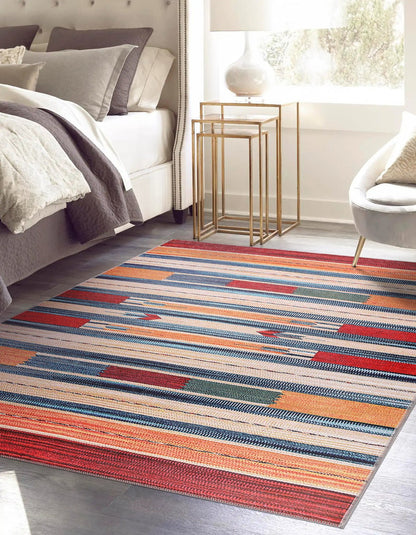 Machine Washable Rug | Colorful Striped Rug - Non Slip - Daphne Home Decor