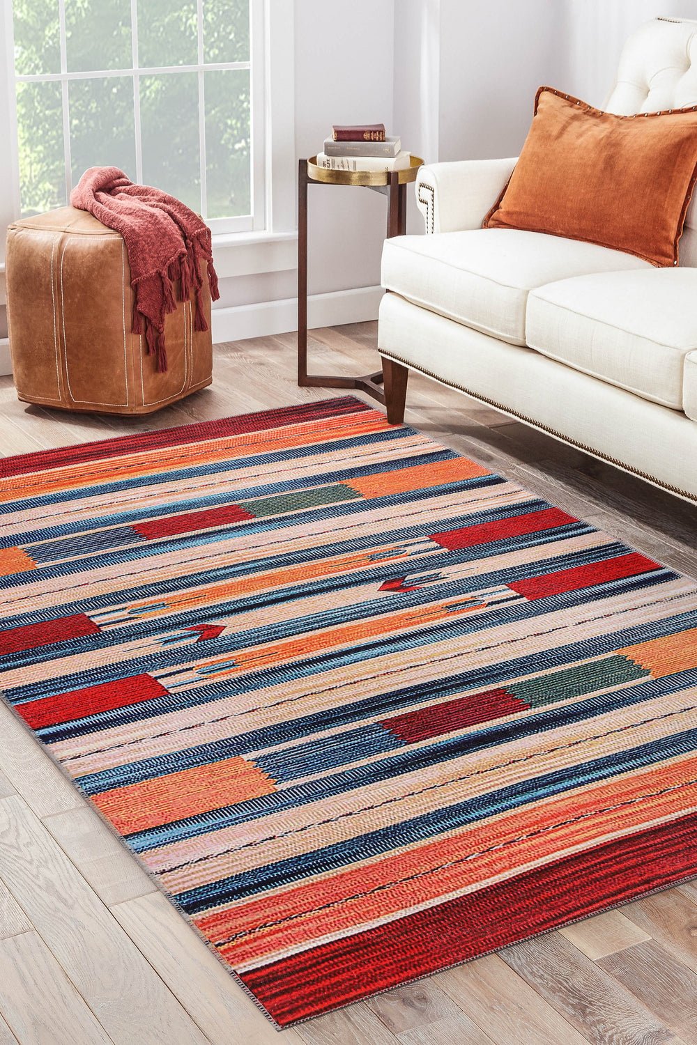 Machine Washable Rug | Colorful Striped Rug - Non Slip - Daphne Home Decor