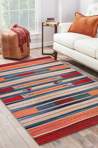 Machine Washable Rug | Colorful Striped Rug - Non Slip - Daphne Home Decor