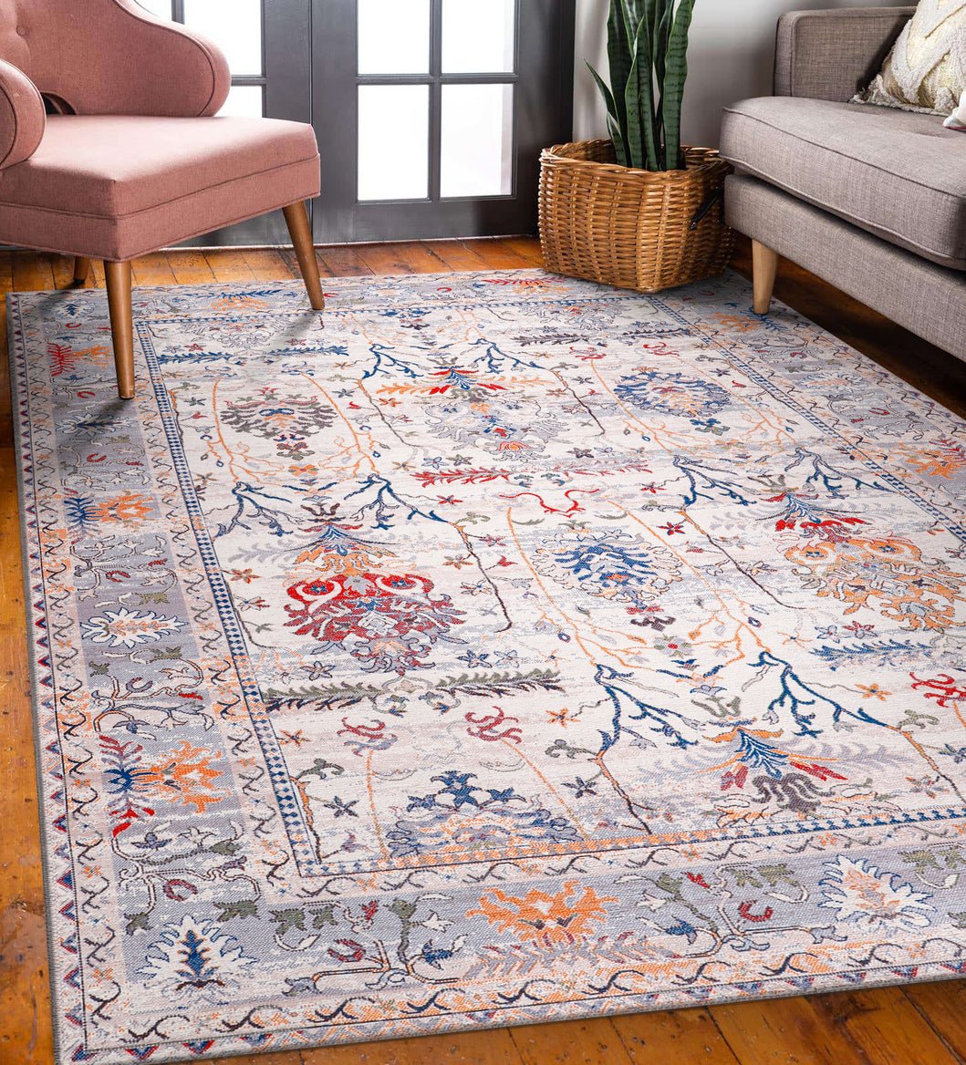 Washable Rug | Non Slip | Traditional | Cream | Daphne Home Decor