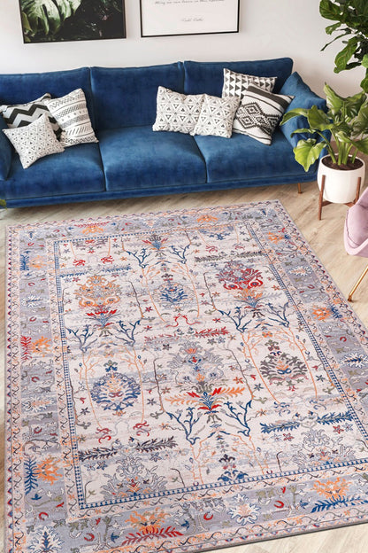 Machine Washable Rug | Non Slip - Cream - Traditional - Daphne Home Decor