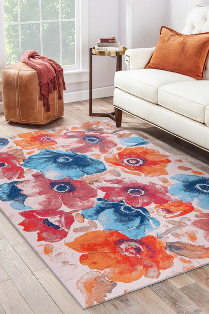 Machine Washable Rug | Non Slip - Floral - Colorful - Daphne Home Decor