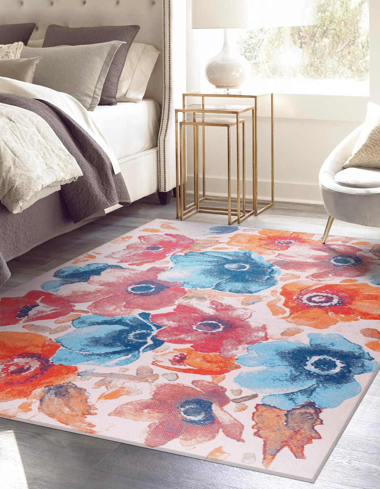 Machine Washable Rug | Non Slip - Floral - Colorful - Daphne Home Decor