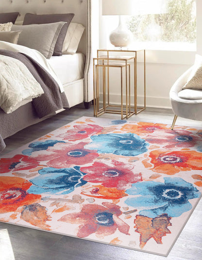 Machine Washable Rug | Non Slip - Floral - Colorful - Daphne Home Decor
