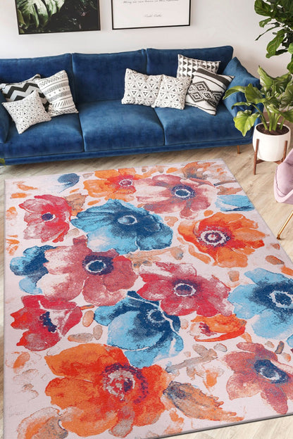 Machine Washable Rug | Non Slip - Floral - Colorful - Daphne Home Decor