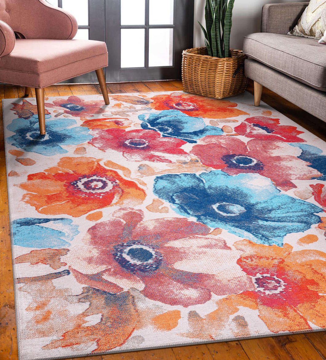 Machine Washable Rug | Non Slip - Floral - Colorful - Daphne Home Decor
